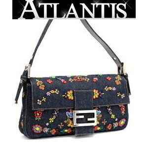 Fendi Mamma Bucket Handbag Beaded Embroidery Denim
